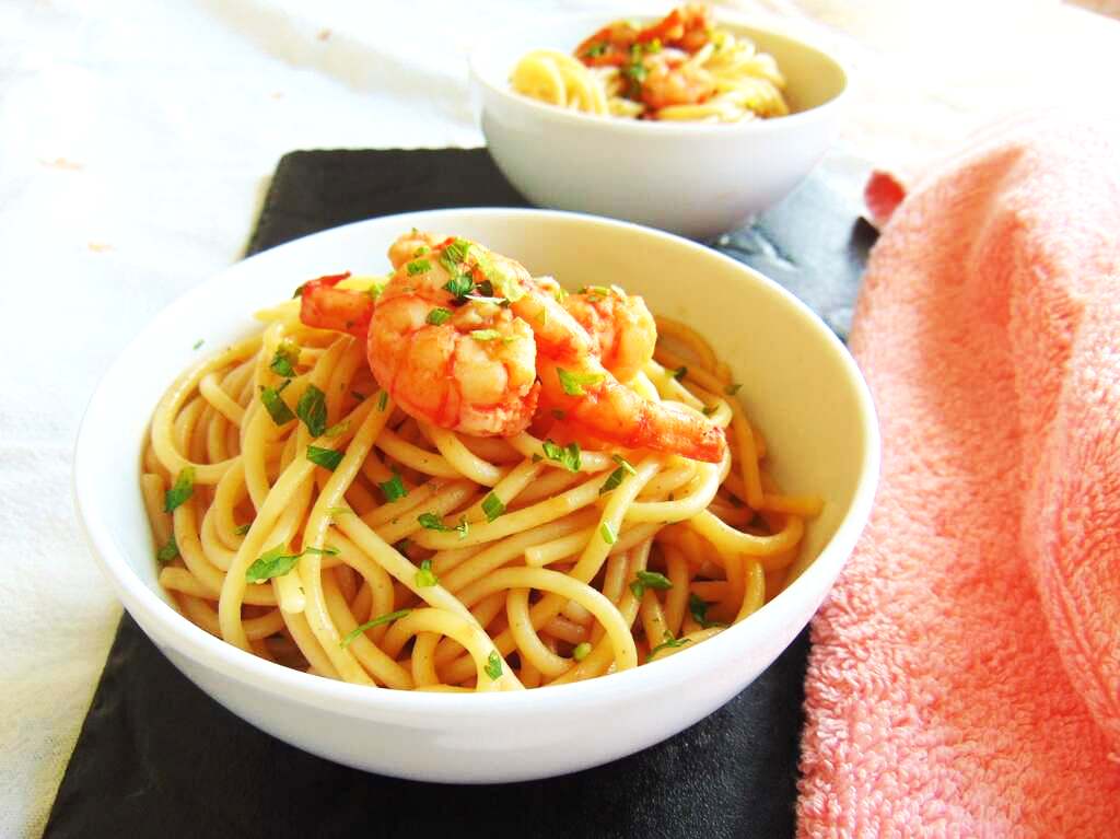 Espaguetis con gambas
